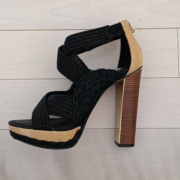 BCBGMaxAzria Women's Fritz Open Toe Cross Straps High Heels Black Size 5.5 - Picture 1 of 4